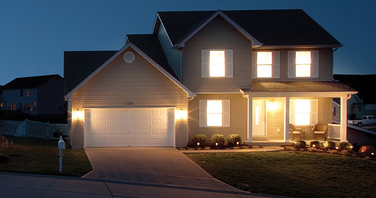 2 story home lights on